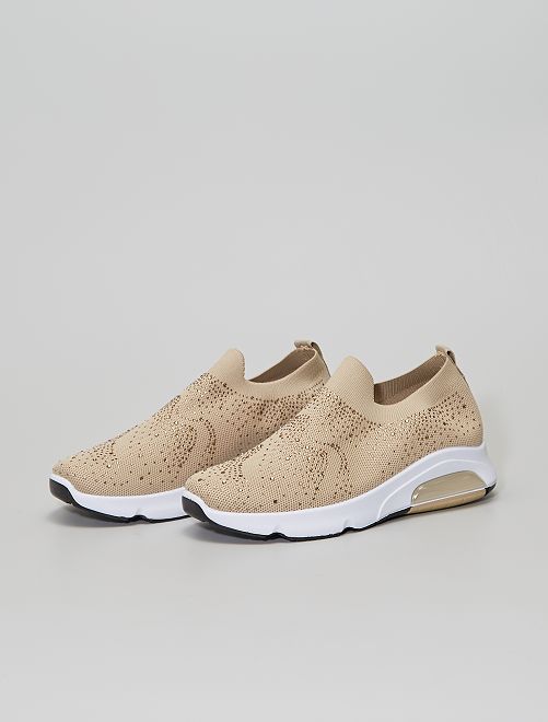 Zapatillas tipo calcetines con strass - BEIGE - Kiabi - 20.00€