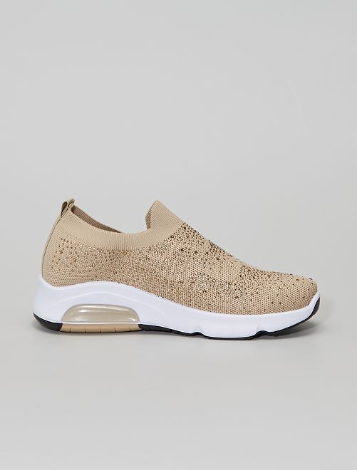 Zapatillas tipo calcetines con strass - BEIGE - Kiabi - 20.00€