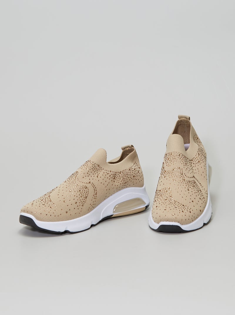 Zapatillas tipo calcetines con strass BEIGE - Kiabi
