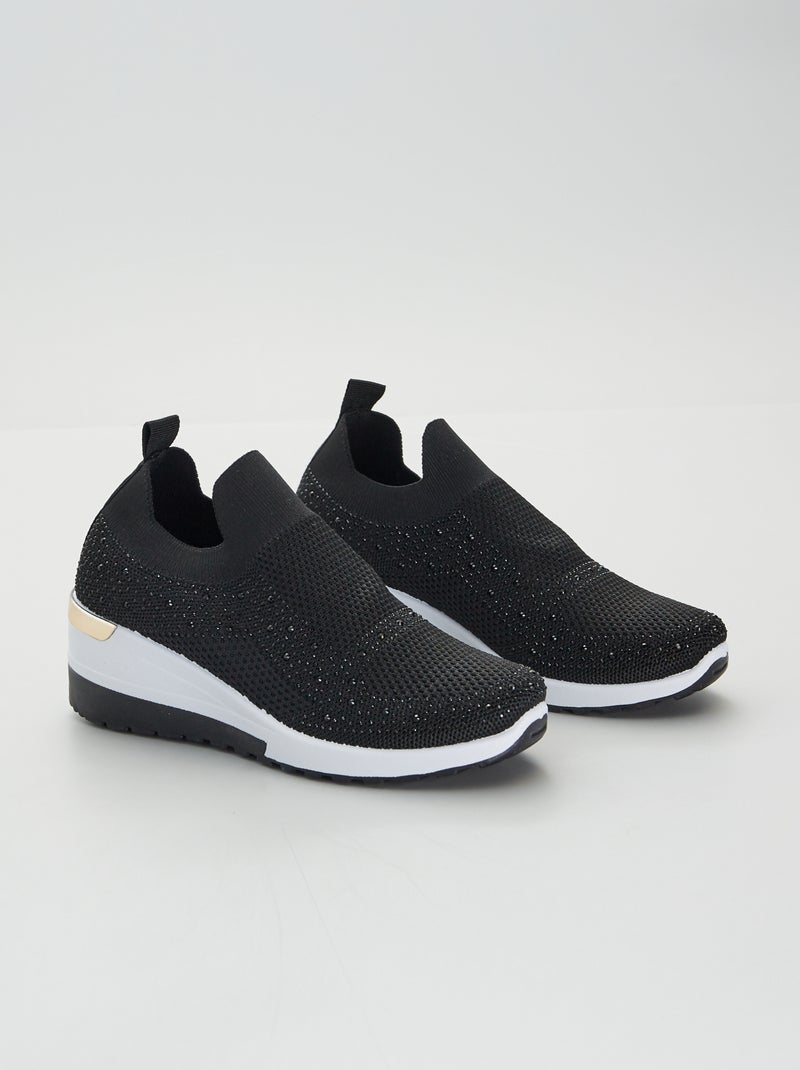 Zapatillas tipo calcetines con strass negro - Kiabi