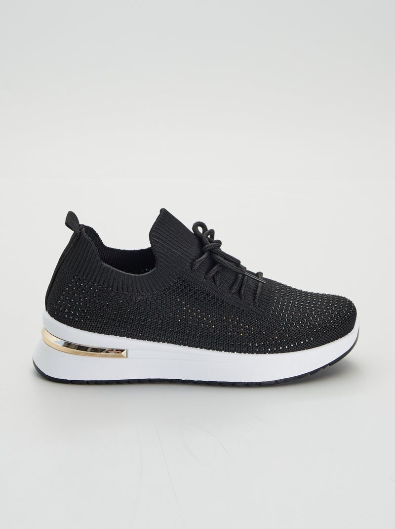 Zapatillas tipo calcetines con strass negro - Kiabi