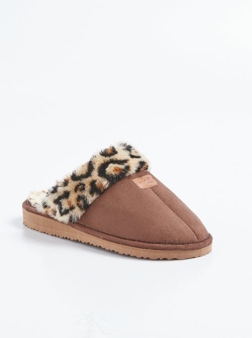 Zapatillas tipo mule con forro de piel y estampado de leopardo, ancho cómodo - Afibel - Kiabi