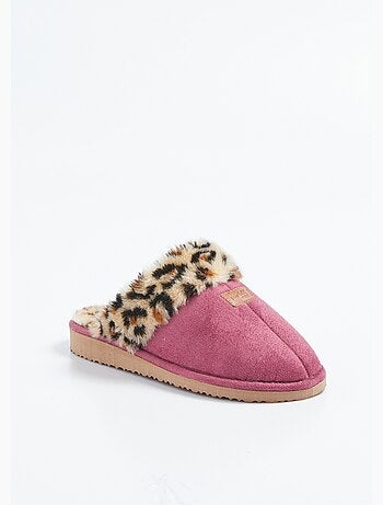 Zapatillas tipo mule con forro de piel y estampado de leopardo, ancho cómodo - Afibel