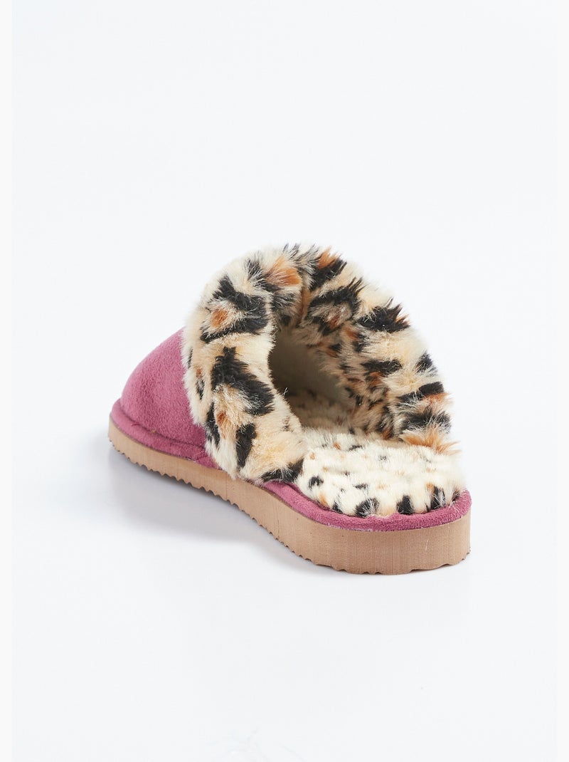 Zapatillas tipo mule con forro de piel y estampado de leopardo, ancho cómodo - Afibel Rosa - Kiabi