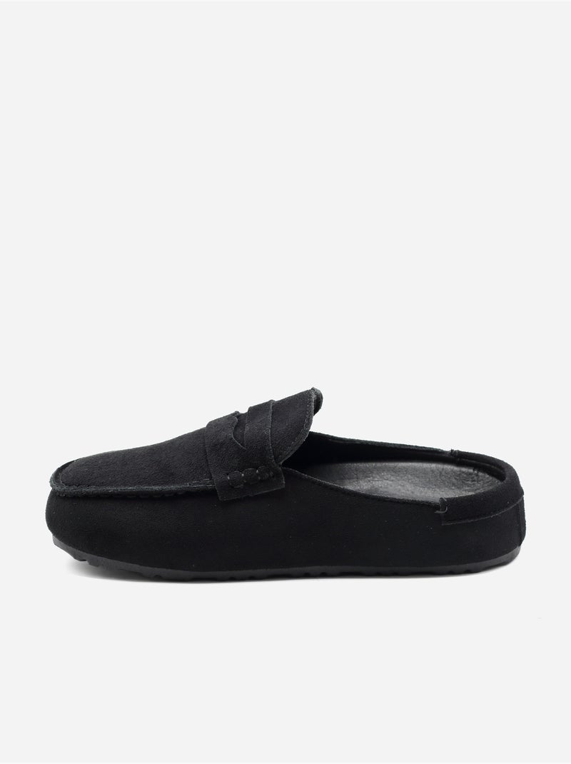 Zapatillas tipo mules con efecto ante Negro - Kiabi