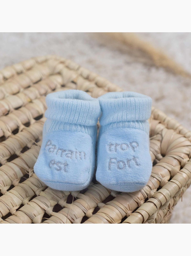 Zapatitos para bebé bordados el padrino es genial Azul cielo - Kiabi