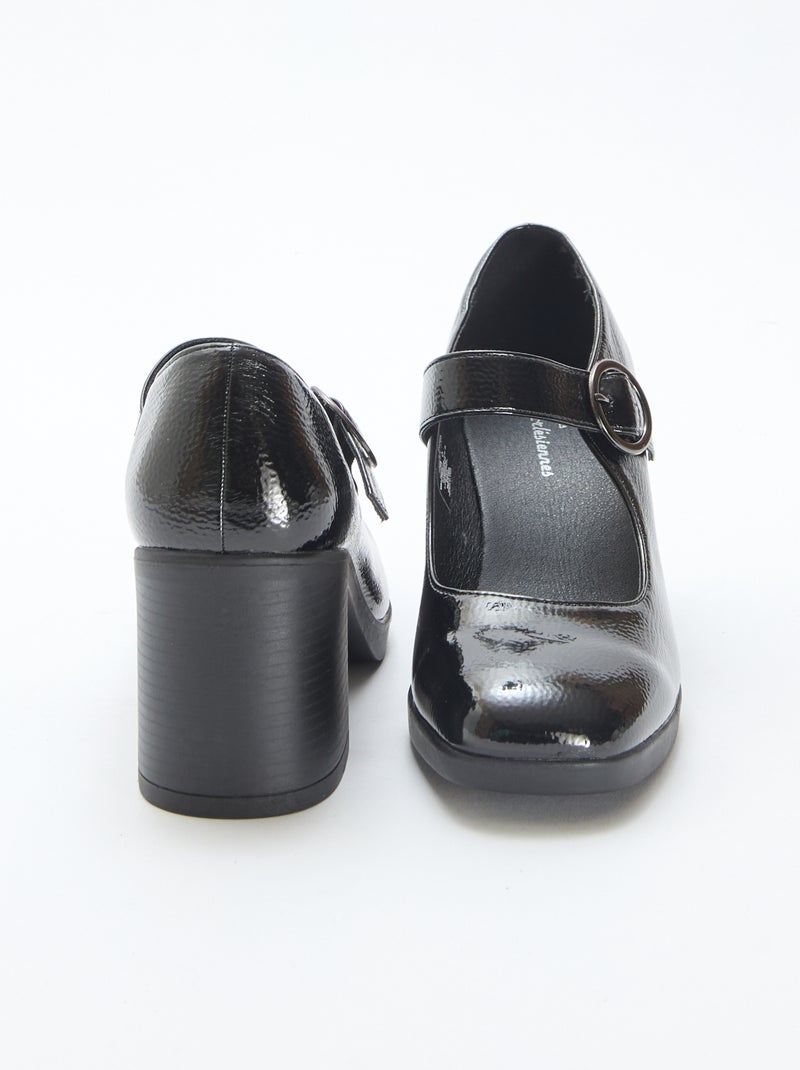 Zapato de salón en charol con tacón Negro - Kiabi