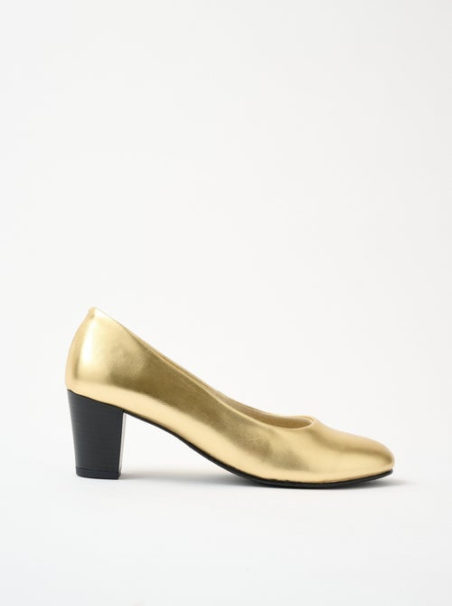 Zapatos de salón de piel con punta redonda y ancho cómodo. - Afibel - Kiabi