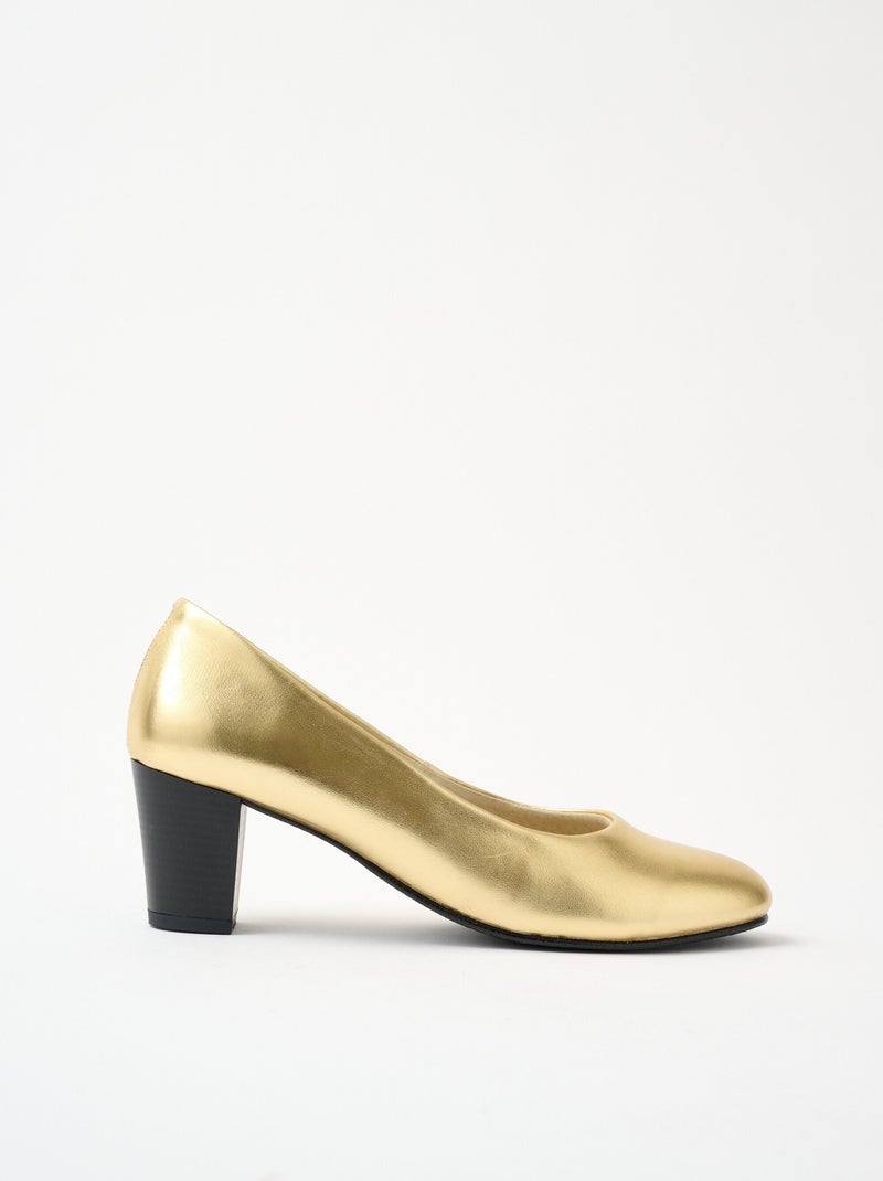Zapatos de salón de piel con punta redonda y ancho cómodo. - Afibel Dorado - Kiabi