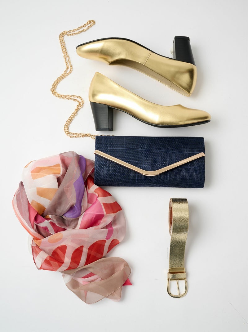 Zapatos de salón de piel con punta redonda y ancho cómodo. - Afibel Dorado - Kiabi