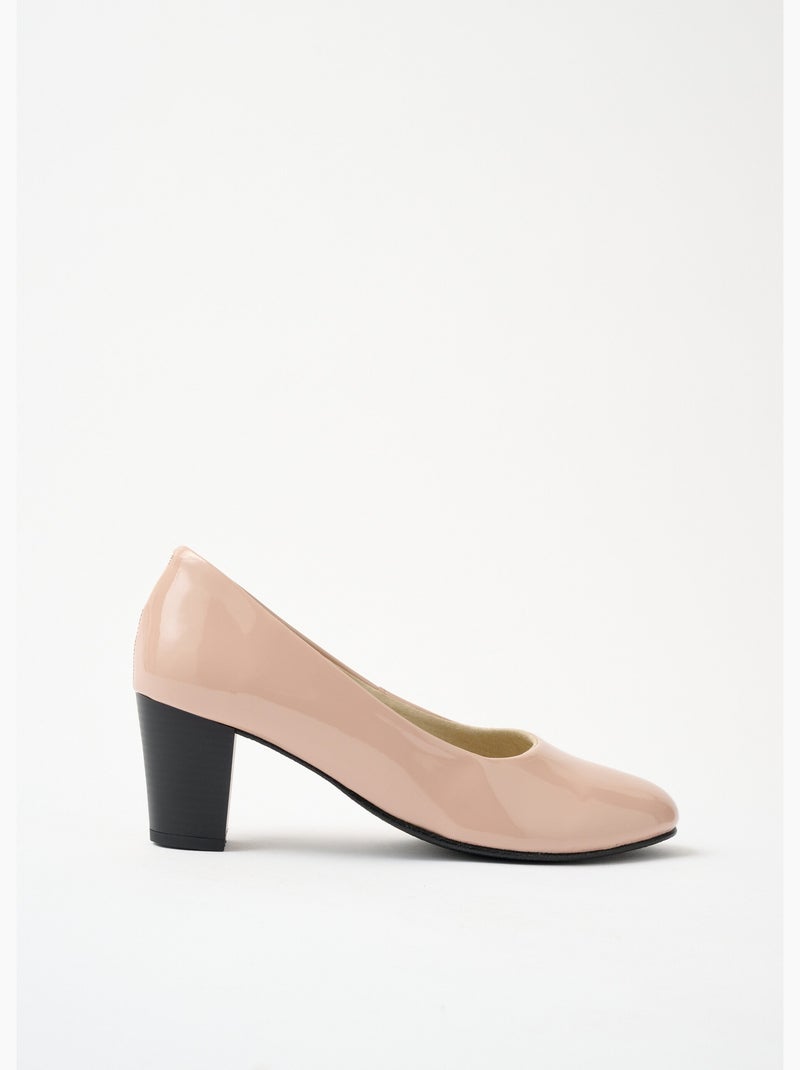 Zapatos de salón de piel con punta redonda y ancho cómodo. - Afibel Rosa - Kiabi