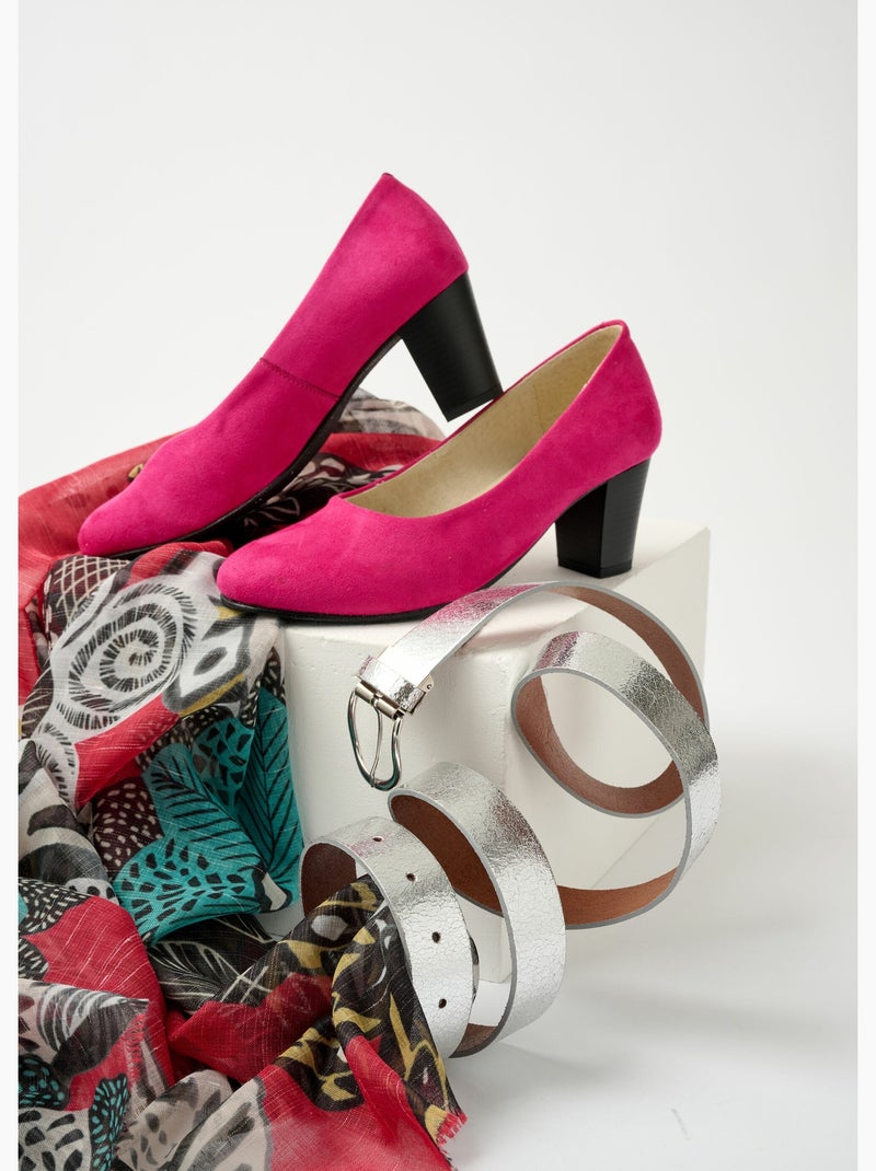 Zapatos de salón de piel con punta redonda y ancho cómodo. - Afibel Rosa - Kiabi