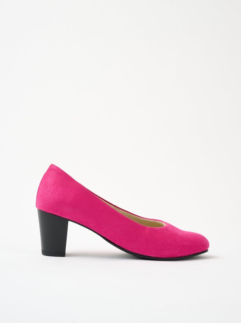 Zapatos de salón de piel con punta redonda y ancho cómodo. - Afibel Rosa fucsia - Kiabi