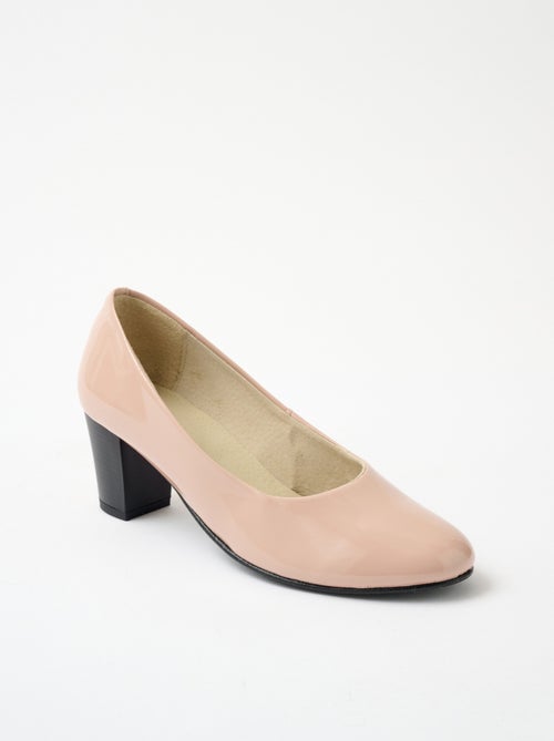 Zapatos de salón de piel con punta redonda y ancho cómodo. - Kiabi