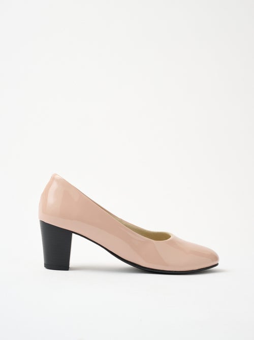 Zapatos de salón de piel con punta redonda y ancho cómodo. - Kiabi