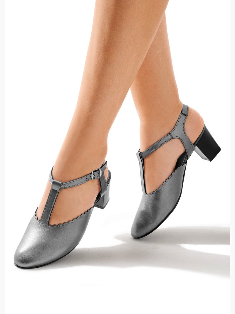 Zapatos de salón de piel con tacón cómodo. - Afibel Plateado - Kiabi