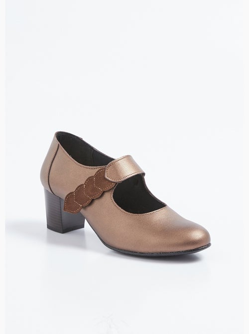 Zapatos de tacón ancho cómodo con velcro de cuero. - Afibel - Kiabi