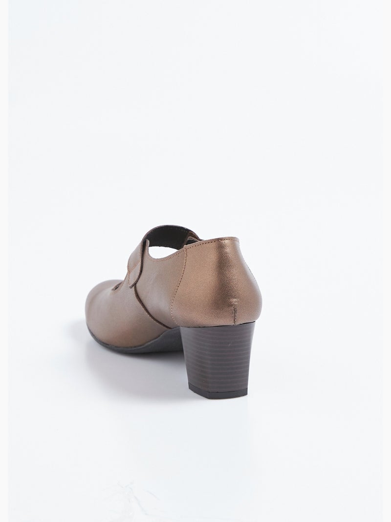 Zapatos de tacón ancho cómodo con velcro de cuero. - Afibel Bronce - Kiabi