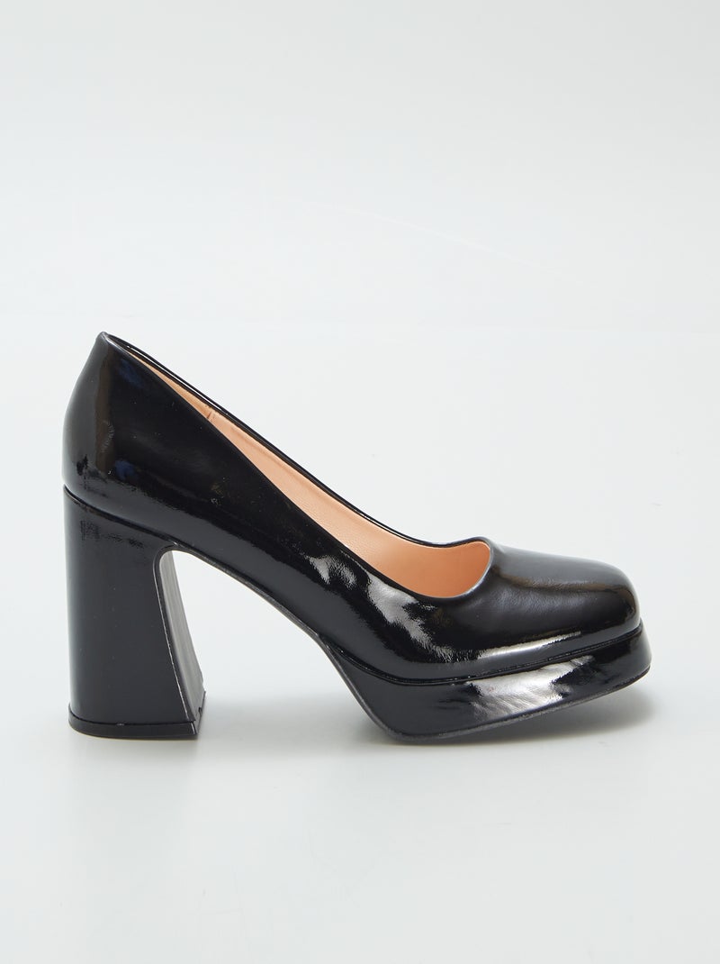 Zapatos de tacón cuadrado de charol NEGRO - Kiabi