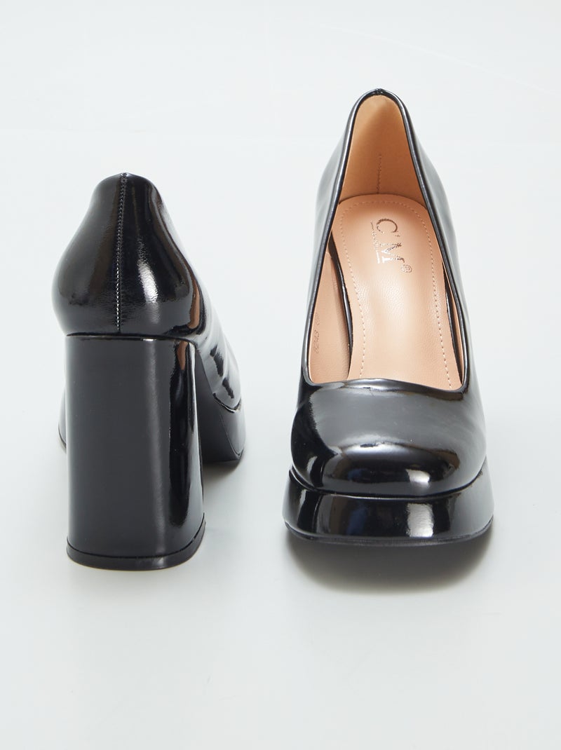Zapatos de tacón cuadrado de charol NEGRO - Kiabi