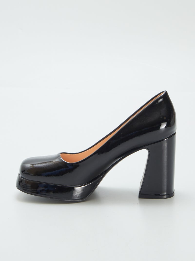 Zapatos de tacón cuadrado de charol NEGRO - Kiabi