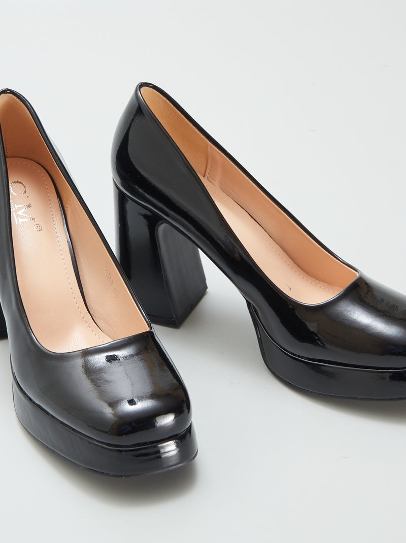 Zapatos de tacón cuadrado de charol NEGRO - Kiabi