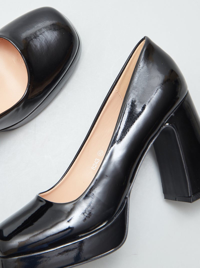 Zapatos de tacón cuadrado de charol NEGRO - Kiabi