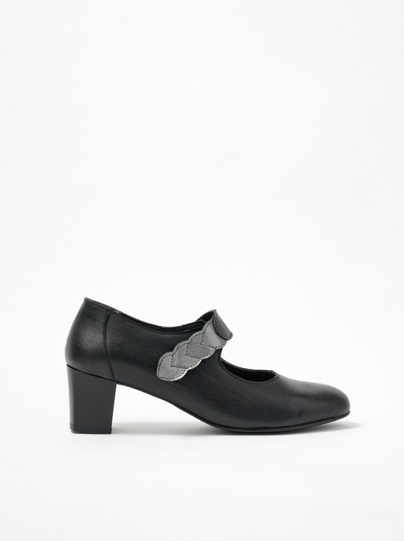 Zapatos de tacón de ancho cómodo con cierre de velcro en piel - Afibel Negro - Kiabi