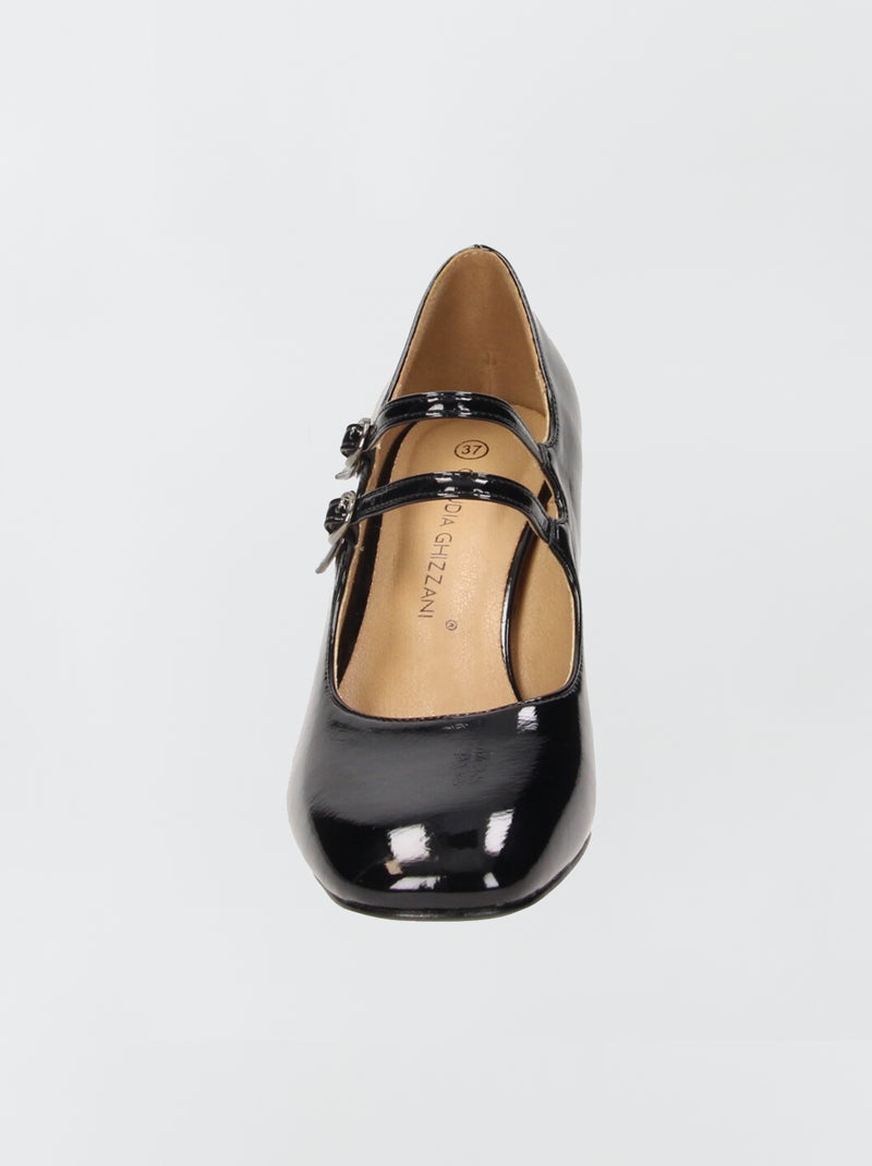 Zapatos de tacón de charol con doble tira NEGRO - Kiabi
