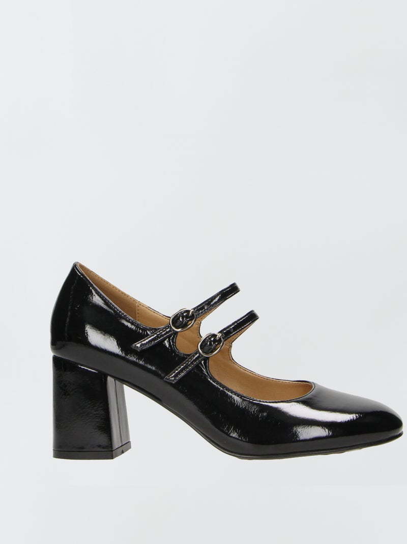 Zapatos de tacón de charol con doble tira NEGRO - Kiabi