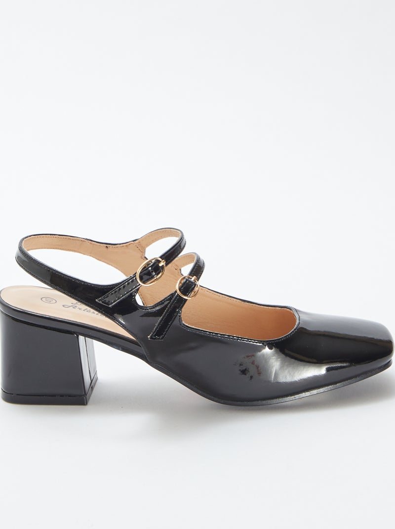 Zapatos de tacón de charol con doble tira NEGRO - Kiabi