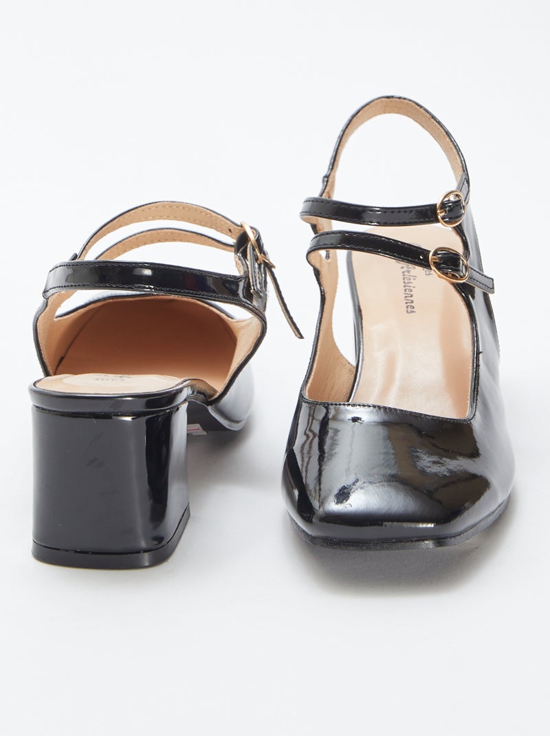 Zapatos de tacón de charol con doble tira NEGRO - Kiabi