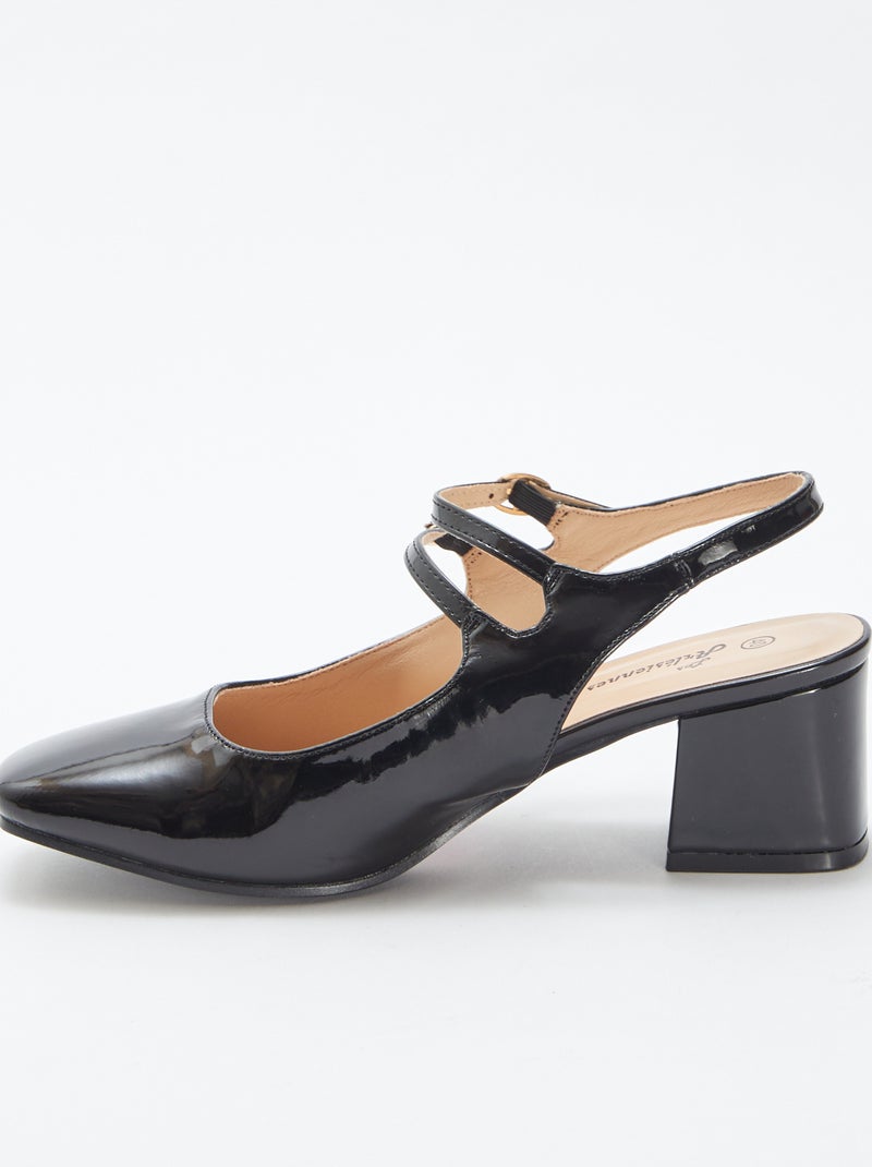 Zapatos de tacón de charol con doble tira NEGRO - Kiabi