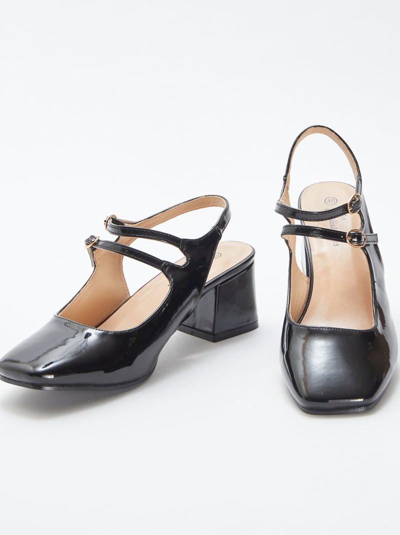 Zapatos de tacón de charol con doble tira NEGRO - Kiabi