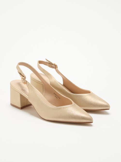 Zapatos de tacón de punta fina en símil dorado - Kiabi Zapatos de tacón de punta fina en símil dorado - Kiabi