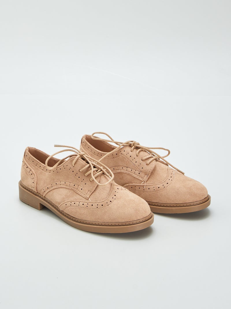 Zapatos derby de antelina con cordones KAKI - Kiabi