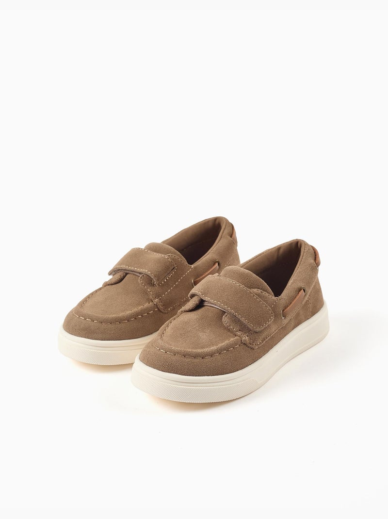 Zapatos náuticos de ante con cierre autoadherente B&S Camel - Kiabi