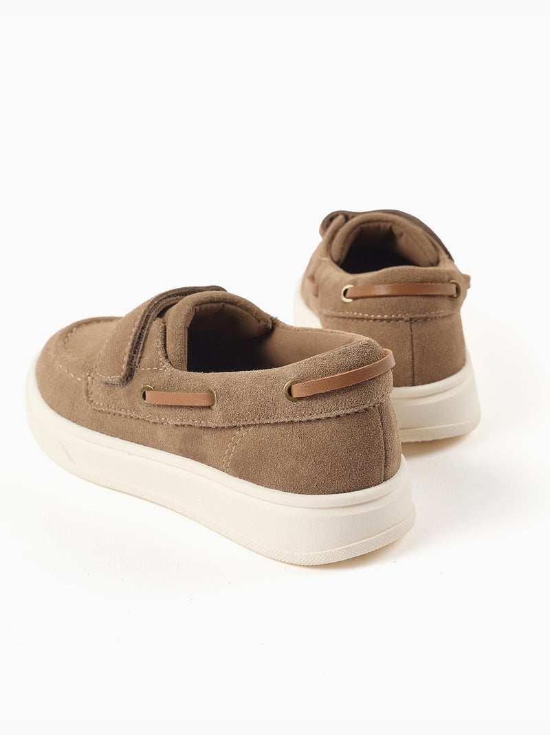 Zapatos náuticos de ante con cierre autoadherente B&S Camel - Kiabi