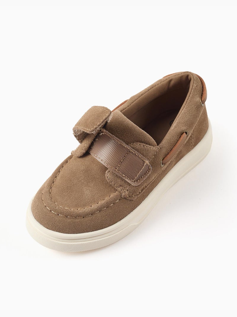 Zapatos náuticos de ante con cierre autoadherente B&S Camel - Kiabi