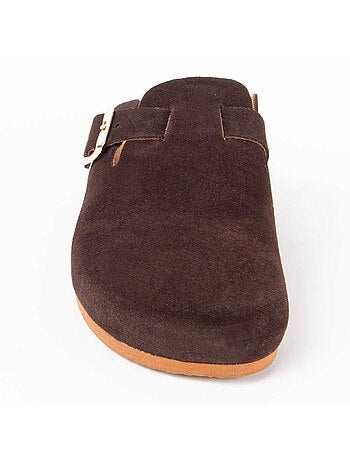 Zueco Confortable De Piel Para Mujer. Purapiel Tejano