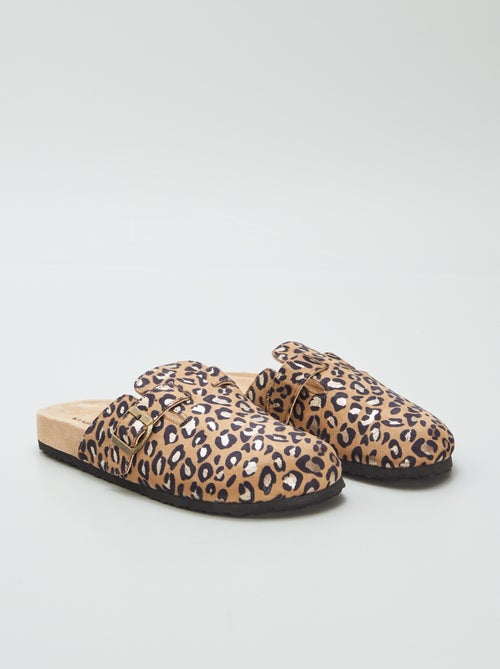 Zuecos de antelina con estampado de leopardo - Kiabi