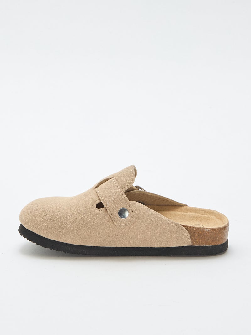 Zuecos de antelina con una hebilla Beige - Kiabi