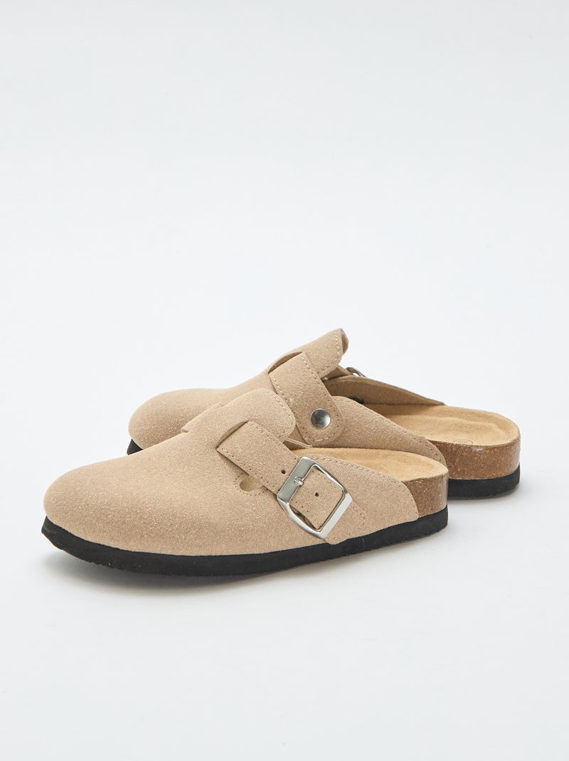 Zuecos de antelina con una hebilla Beige - Kiabi