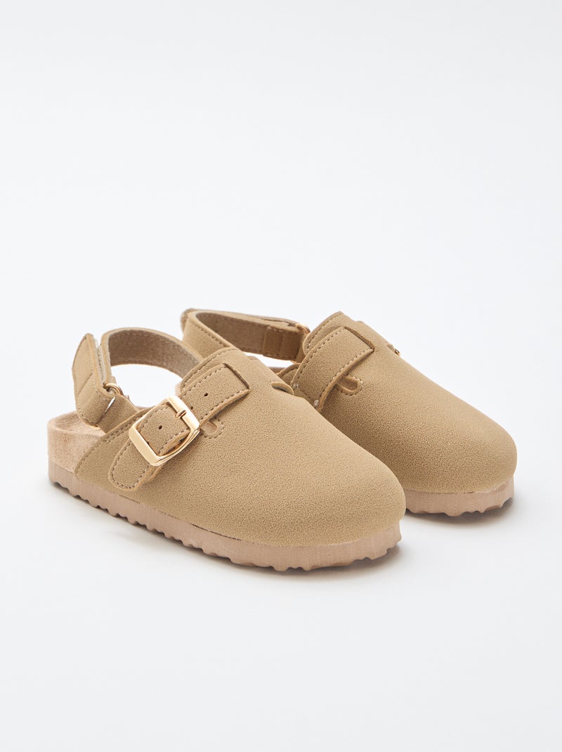 Zuecos de antelina con velcro Beige - Kiabi