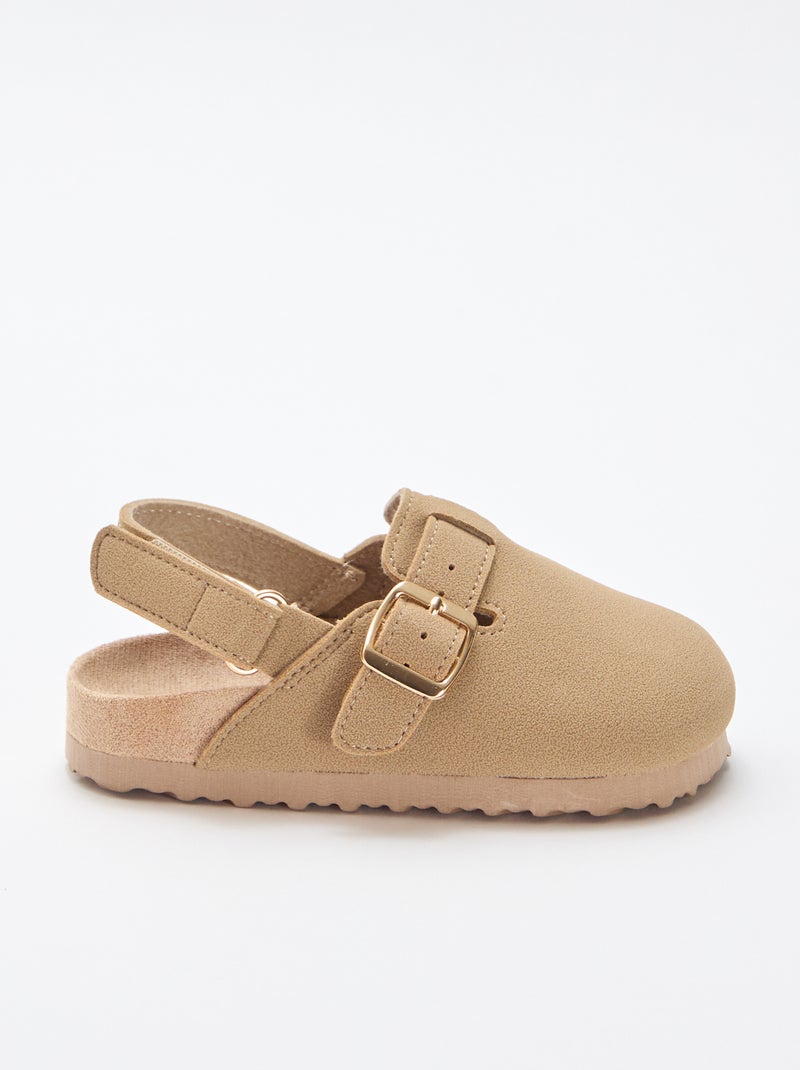 Zuecos de antelina con velcro Beige - Kiabi