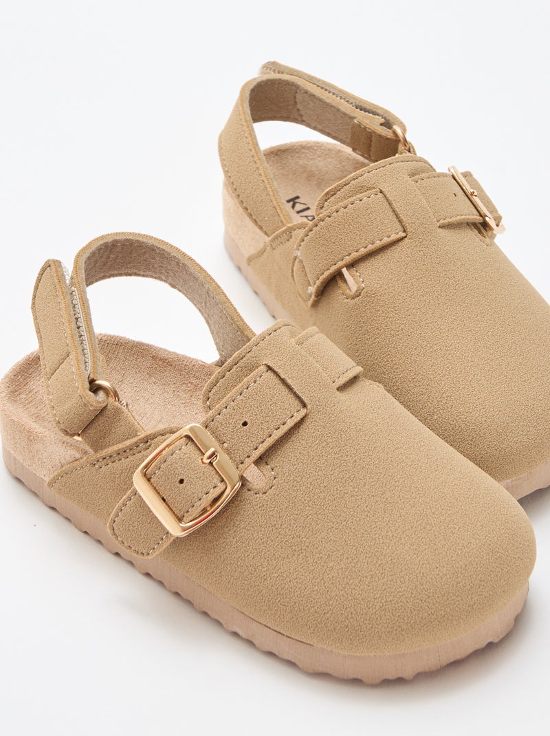 Zuecos de antelina con velcro Beige - Kiabi