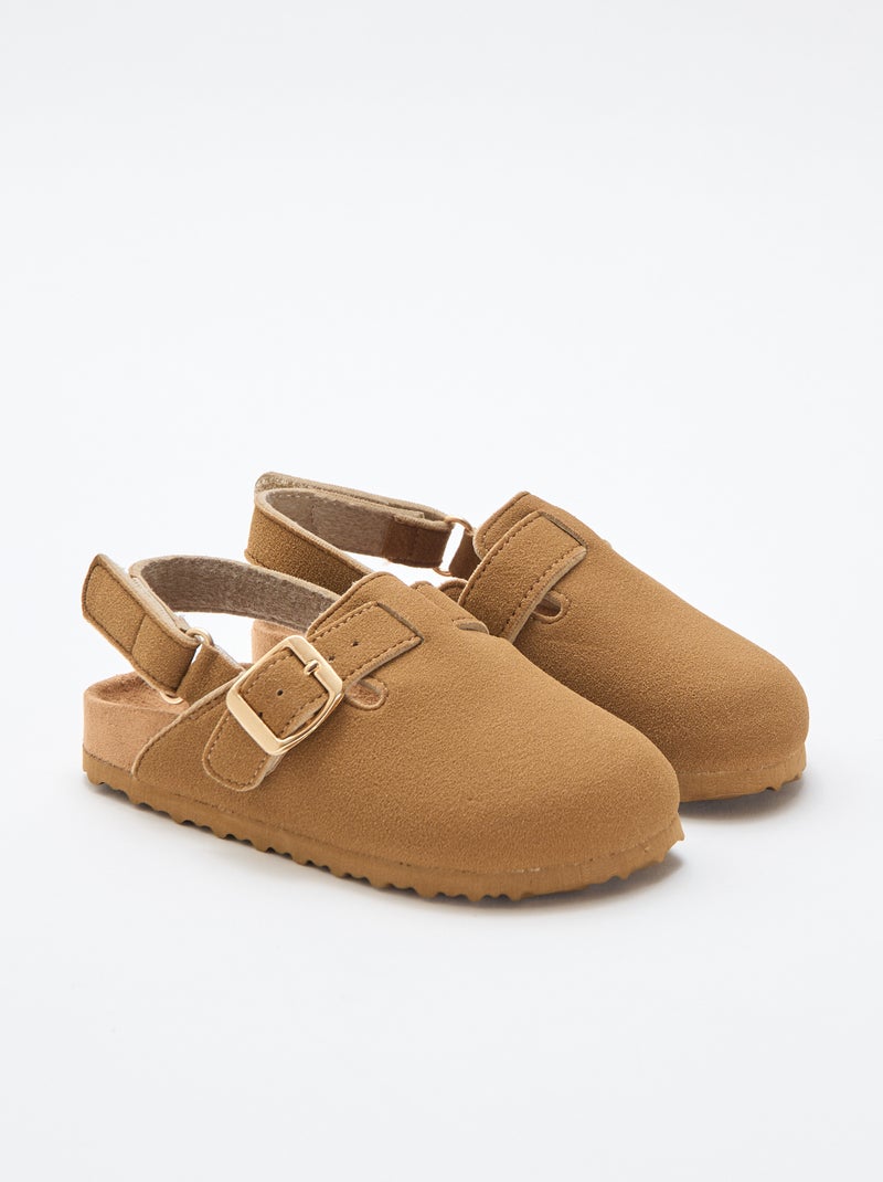 Zuecos de antelina con velcro Marron - Kiabi