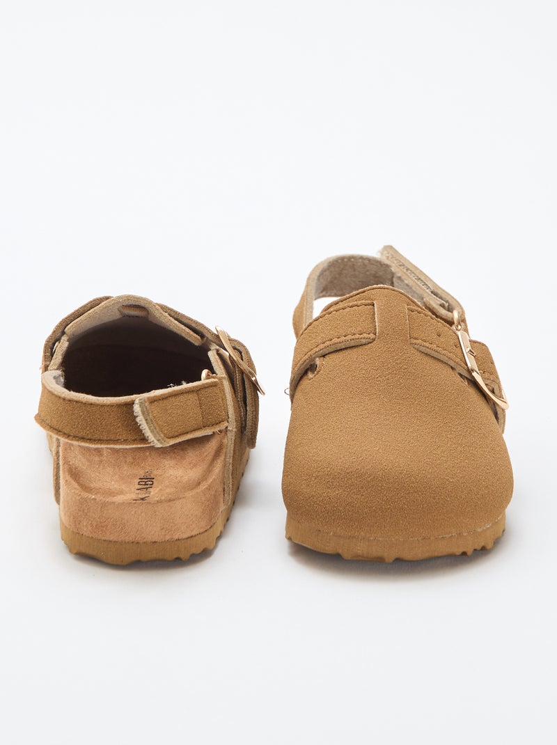 Zuecos de antelina con velcro Marron - Kiabi
