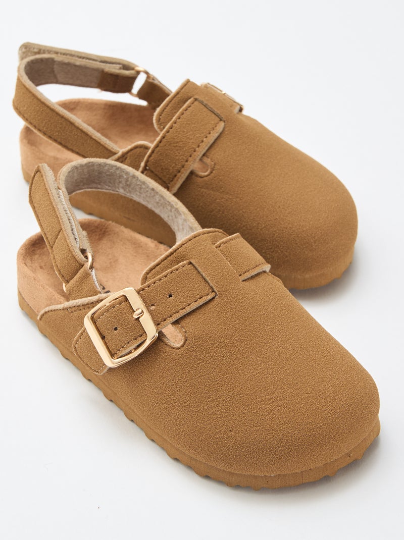 Zuecos de antelina con velcro Marron - Kiabi