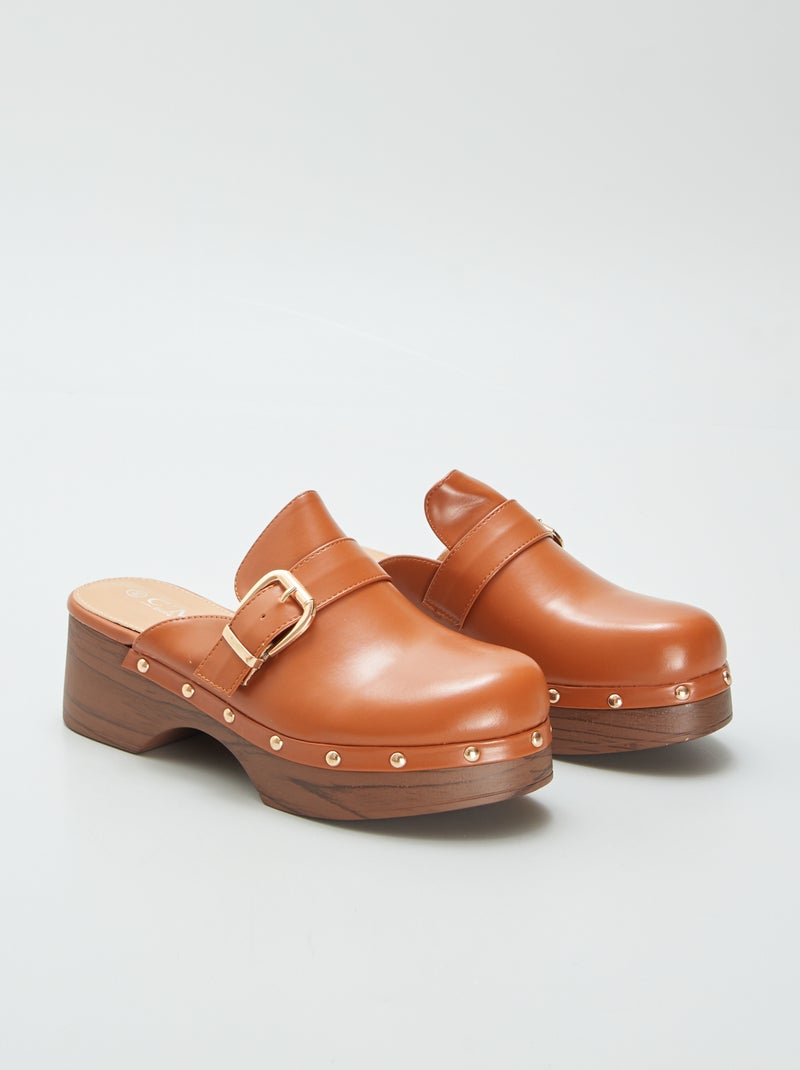 Zuecos de tacón de material sintético MARRON - Kiabi